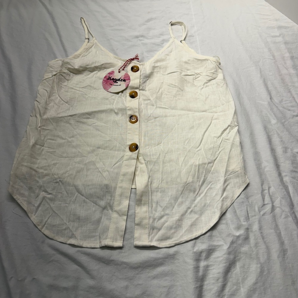 Hayden Los Angeles White Linen Blend Button Front Cami Tank Top Small New W Tags